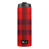 Red Bokeh Buffalo Plaid Monogram Thermosbeker (Voorkant)