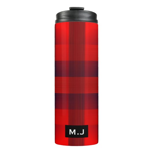 Red Bokeh Buffalo Plaid Monogram Thermosbeker (Voorkant)