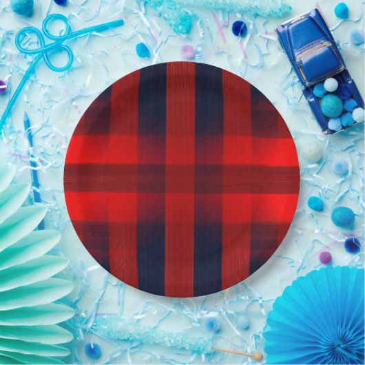 Red Bokeh Buffalo Plaid Papieren Bordje (Feest)
