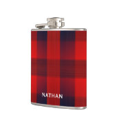 Red Bokeh Buffalo Plaid Personalised Heupfles (Links)