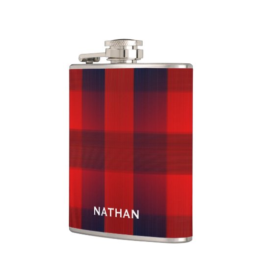 Red Bokeh Buffalo Plaid Personalised Heupfles (Links)