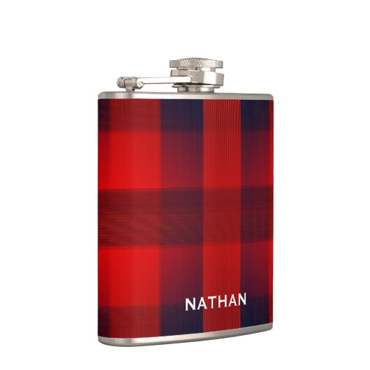 Red Bokeh Buffalo Plaid Personalised Heupfles (Rechts)
