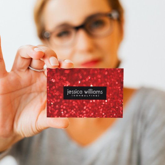 Red Bokeh Glitter & Sparkles Black Accents Visitekaartje