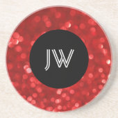 Red Bokeh Glitter & Sparkles Black Accents Zandsteen Onderzetter (Voorkant)