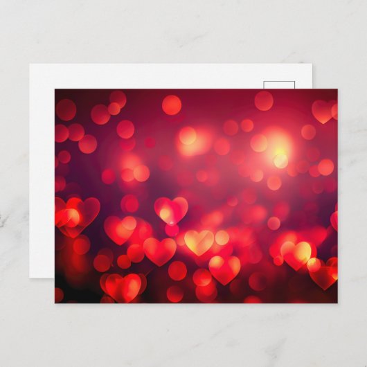 Red Bokeh Hearts Briefkaart (Voorkant / Achterkant)