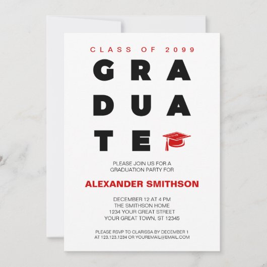 Red Bold AFSTUDEREN Letters en Pet Afstuderen Kaart (Voorkant)