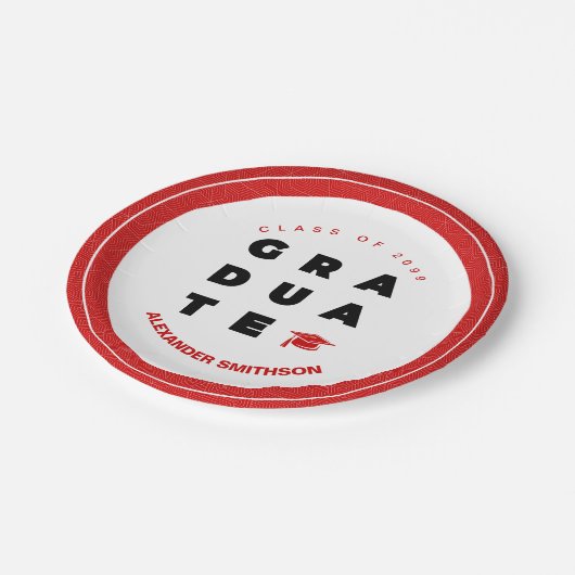 Red Bold AFSTUDEREN Letters en Pet Afstuderen Papieren Bordje (Gekanteld)