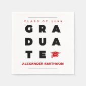 Red Bold AFSTUDEREN Letters en Pet Afstuderen Servet (Voorkant)