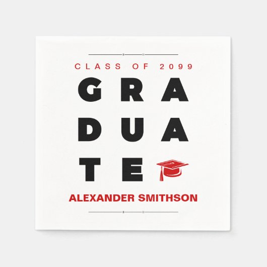 Red Bold AFSTUDEREN Letters en Pet Afstuderen Servet (Voorkant)