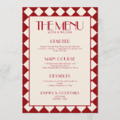 Red Bold Funky Retro Checkerboard Wedding Menu (Voorkant)