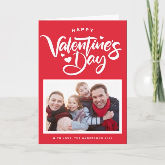 Red Bold Modern Calligraphy Photo Valentijnsdag Feestdagen Kaart (Voorkant)
