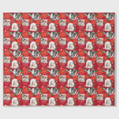 Red Bold Poinsettia Drie-fotokerstfeestdag Cadeaupapier (Vlak)