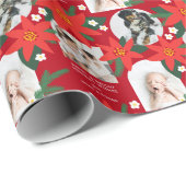 Red Bold Poinsettia Drie-fotokerstfeestdag Cadeaupapier (Rol Hoek)
