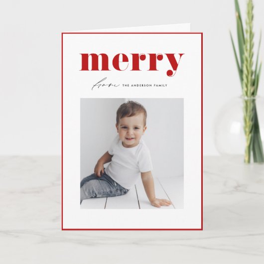 Red Bold Retro Vrolijk Typografie Foto Kerst Feestdagen Kaart (Voorkant)