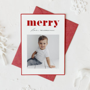 Red Bold Retro Vrolijk Typografie Foto Kerst Feestdagen Kaart