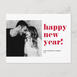 Red Bold Typography Gelukkige Nieuwjaarsfoto Feestdagenkaart