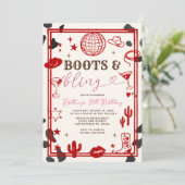 Red Boots and Bling Skin Cowgirl Western Birthday  Kaart (Staand voorkant)