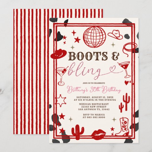 Red Boots and Bling Skin Cowgirl Western Birthday  Kaart (Voorkant / Achterkant)