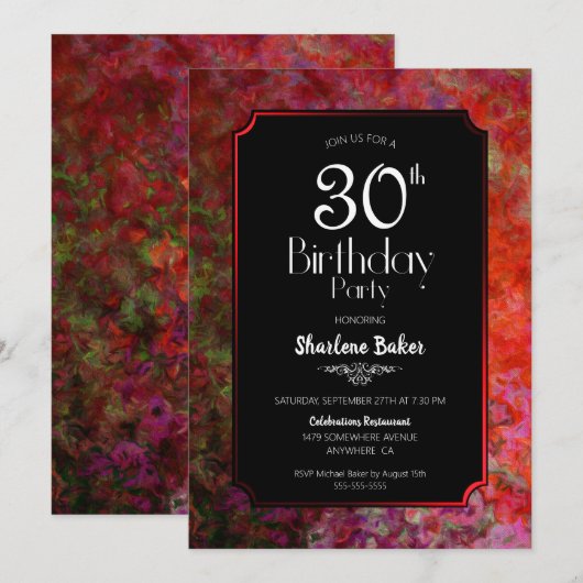 Red Border Black 30e verjaardagsfeestje Kaart (Voorkant / Achterkant)