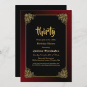 Red Border Black 30th Birthday Dinner Kaart (Voorkant / Achterkant)