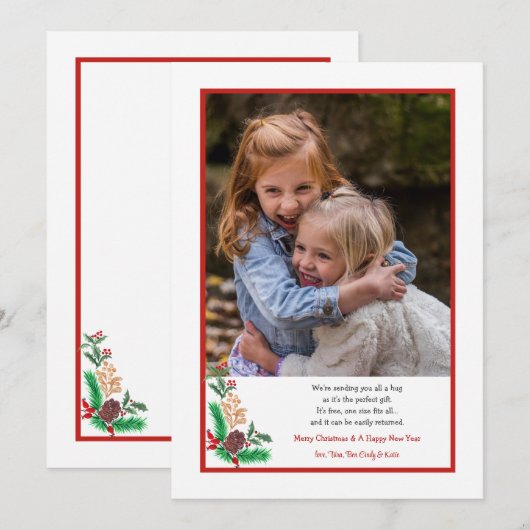 Red Border Holiday Foto Platte Kaart (Voorkant / Achterkant)