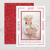 Red Border Hope Joy Love Moderne kerstfoto Feestdagenkaart (Voorkant / Achterkant)