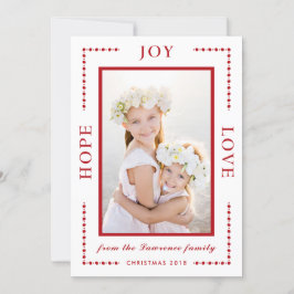 Red Border Hope Joy Love Moderne kerstfoto Feestdagenkaart