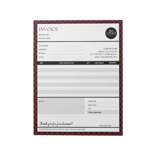 Red Border Minimalist Business Invoice Sjabloon Notitieblok (Linkerzijde)