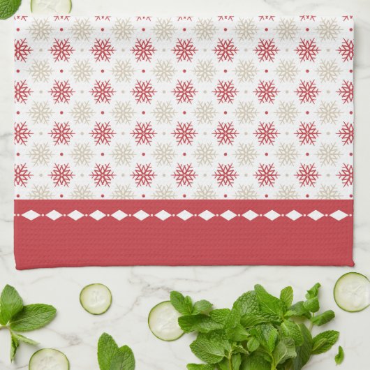 Red Border Snowflake Pattern Holiday Theedoek (Gevouwen)