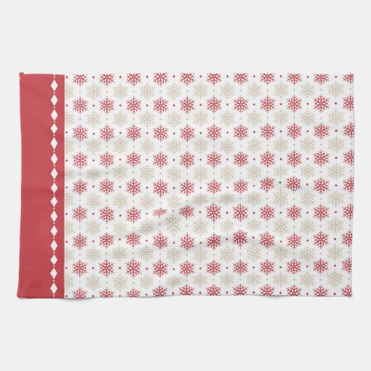 Red Border Snowflake Pattern Holiday Theedoek (Horizontaal)