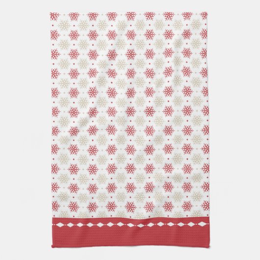 Red Border Snowflake Pattern Holiday Theedoek (Verticaal)