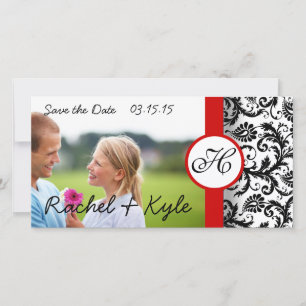 Red Borders Black en White Damask Save The Date