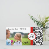 Red Borders Black en White Damask Save The Date (Staand voorkant)