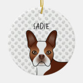 Red Boston Terrier Cartoon Dog Head & Custom Name Keramisch Ornament (Voorkant)
