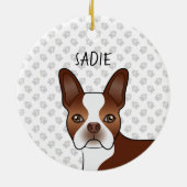 Red Boston Terrier Cartoon Dog Head & Custom Name Keramisch Ornament (Achterkant)