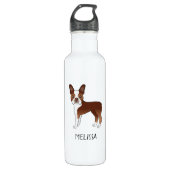 Red Boston Terrier Cartoon Dog & Your Custom Name Waterfles (Voorkant)