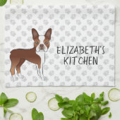 Red Boston Terrier Cartoon Dog & Your Custom Text Theedoek (Gevouwen)