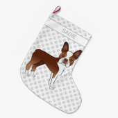 Red Boston Terrier Cute Cartoon Dog & Custom Name Grote Kerstsok (Voorkant (Hangend))