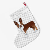 Red Boston Terrier Cute Cartoon Dog & Custom Name Grote Kerstsok (Achterkant (Hangend))