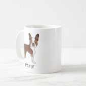 Red Boston Terrier Cute Cartoon Dog & Custom Name Koffiemok (Voorkant links)