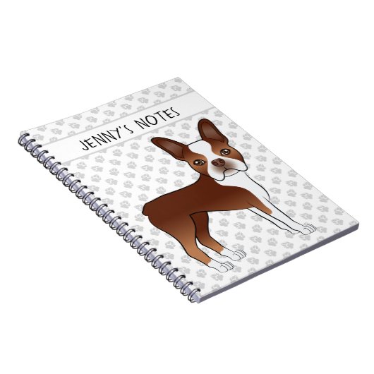 Red Boston Terrier Cute Cartoon Dog & Custom Text Notitieboek (Rechterzijde)