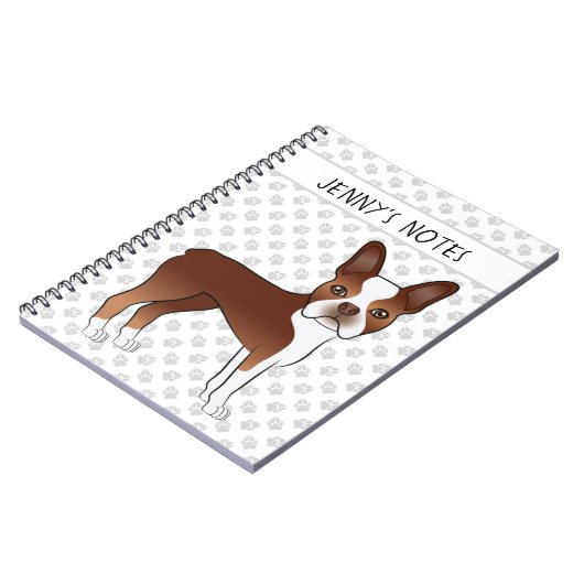 Red Boston Terrier Cute Cartoon Dog & Custom Text Notitieboek (Linkerzijde)