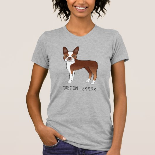 Red Boston Terrier Cute Cartoon Dog & Custom Text T-shirt (Voorkant)