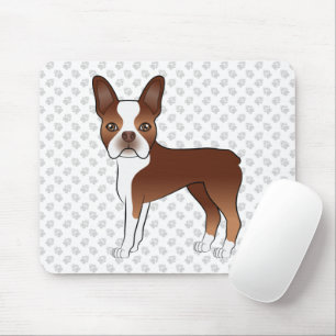 Red Boston Terrier Cute Cartoon Dog Drawing & Paws Muismat