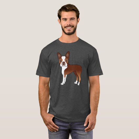 Red Boston Terrier Cute Cartoon Dog Illustratie T-shirt (Voorkant volledig)