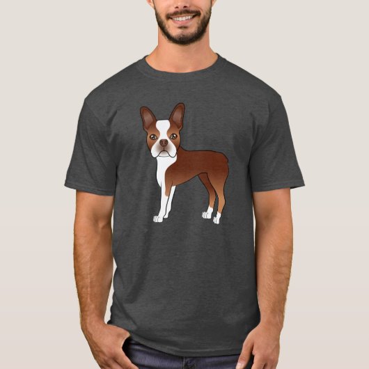 Red Boston Terrier Cute Cartoon Dog Illustratie T-shirt (Voorkant)
