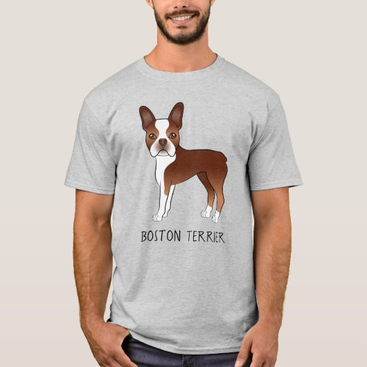 Red Boston Terrier Cute Cartoon Dog & Jouw tekst T-shirt (Voorkant)