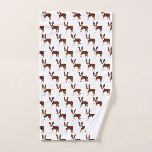 Red Boston Terrier Cute Cartoon Dog Pattern Bad Handdoek (Handdoek)