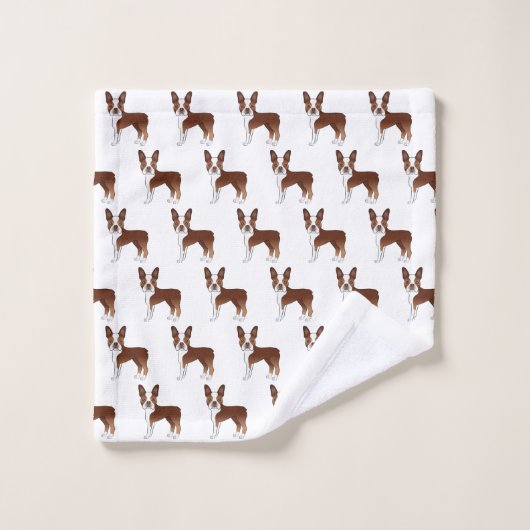 Red Boston Terrier Cute Cartoon Dog Pattern Bad Handdoek (Wasdoekje)
