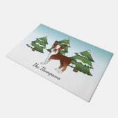 Red Boston Terrier in a Winter Forest & Name Deurmat (Schuin)